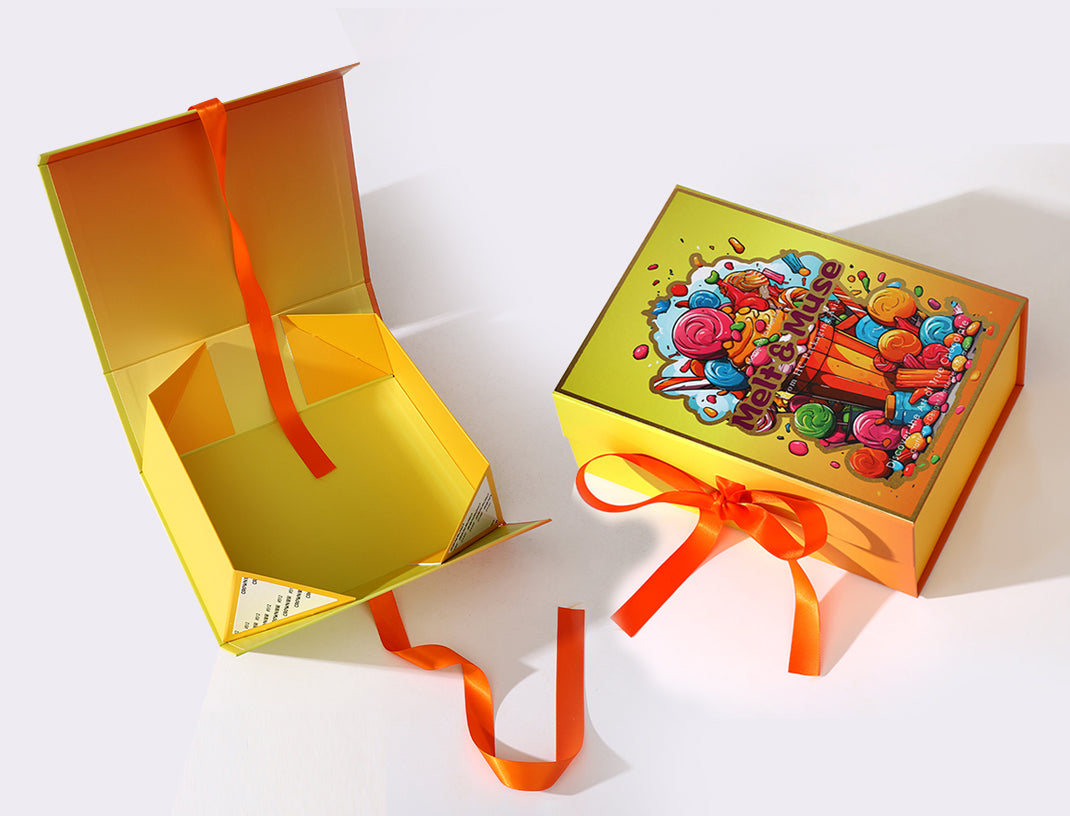 Large Magnetic Folding Paper Box with Ribbon Closure
