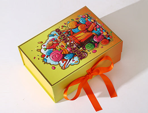 Large Magnetic Folding Paper Box with Ribbon Closure