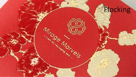 Red and gold packaging surface marked Flocking