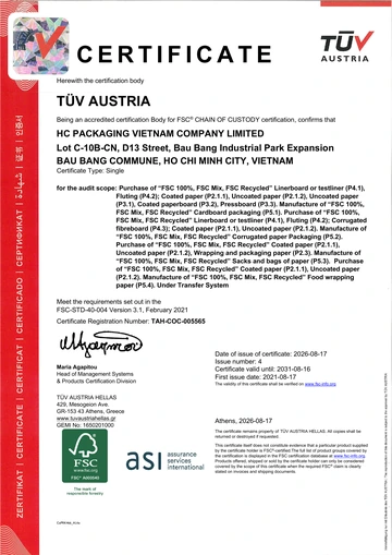 FSC Chain of Custody certificate for HC PACKAGING VIETNAM COMPANY LIMITED