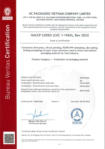 HACCP certificate for HC PACKAGING VIETNAM COMPANY LIMITED